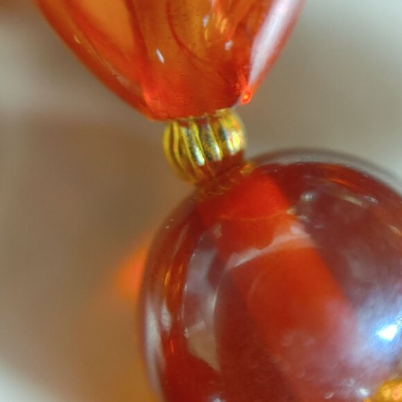 Hobe Necklace Vintage Brown Red Ambar Lucite Bead Gold Tone Accents 54 Inches - Picture 7 of 16